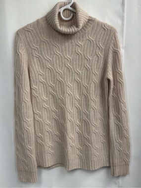 Pure Cashmere Turtleneck Sz M 100% Cashmere Cable Knit Sweater Pullover Beige